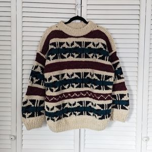 Vintage 100% Pure Wool Hand Made Chunky knit Grandpa Sweater